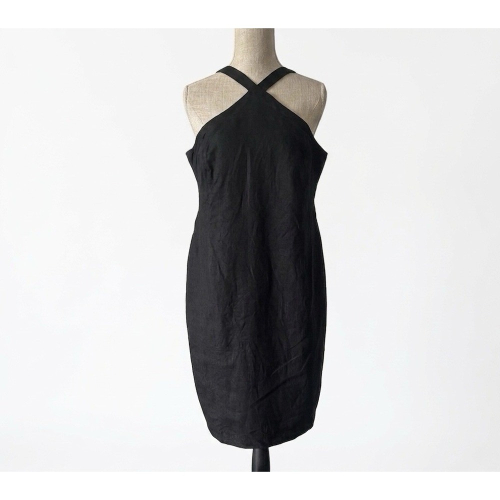 Olian Women's Black Linen Cotton Dress Size M Resort Minimalist Capsule Office